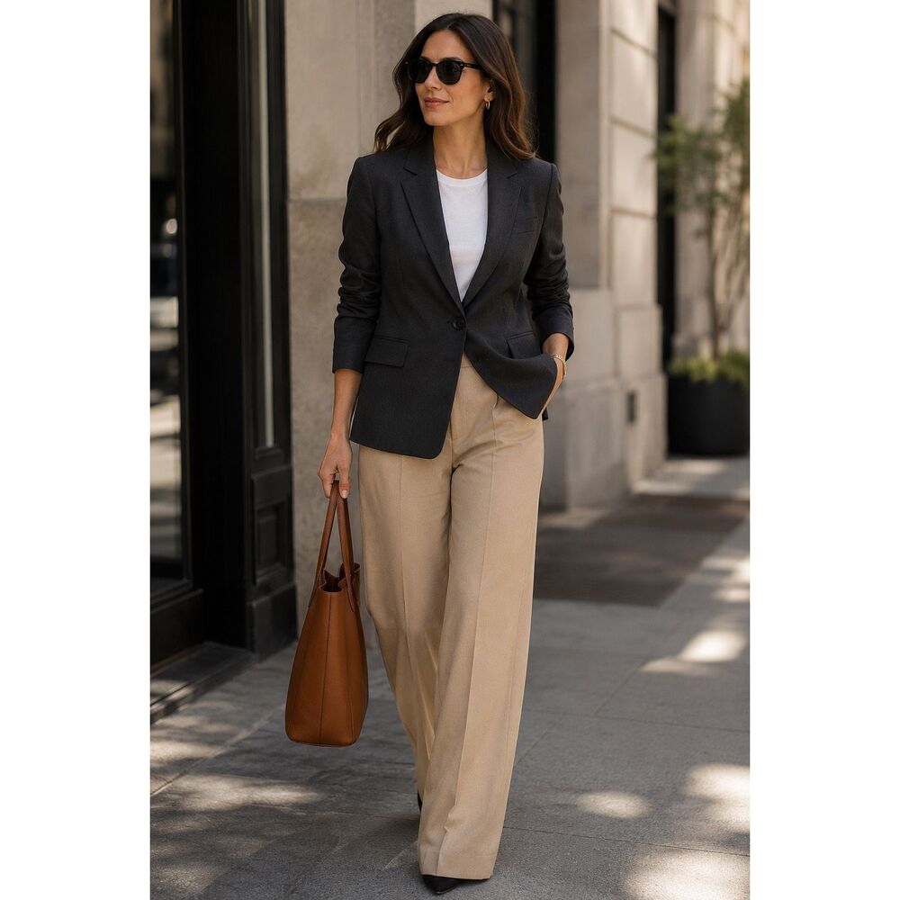 Escada Blazer 100% Wool Gaberdine Grey Size 42